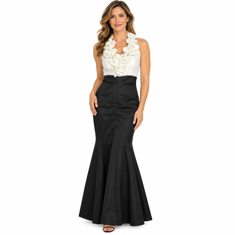Bebe Womens USA Made Black White Mermaid Sleeveless Prom Formal Dress sz 8